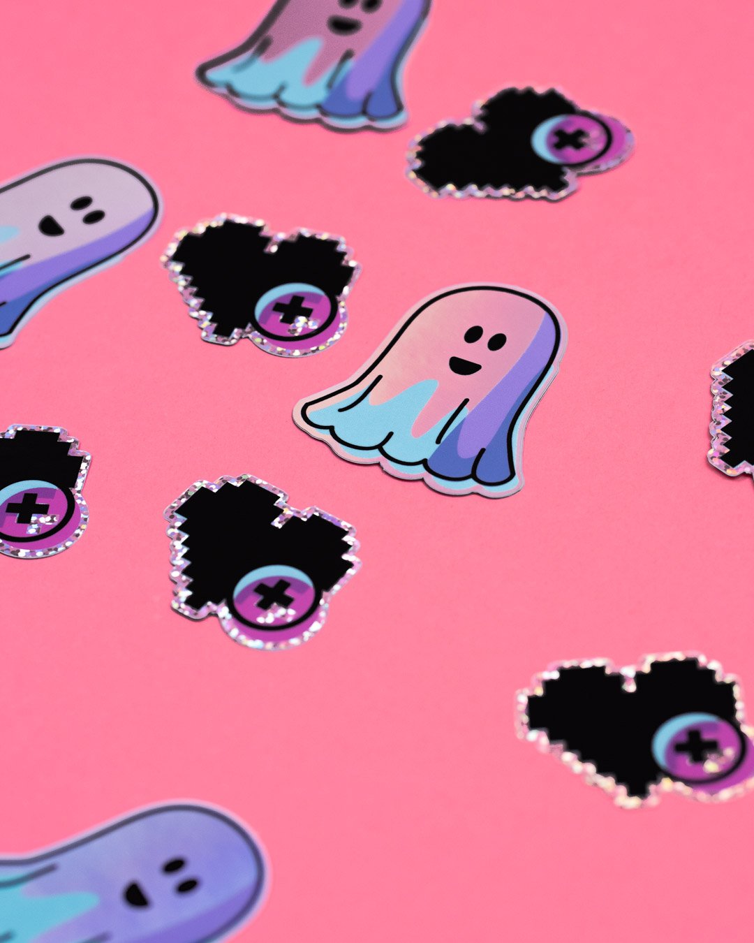 Pixel heart glitter sticker