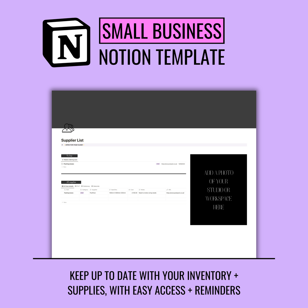 Complete small business hub Notion template