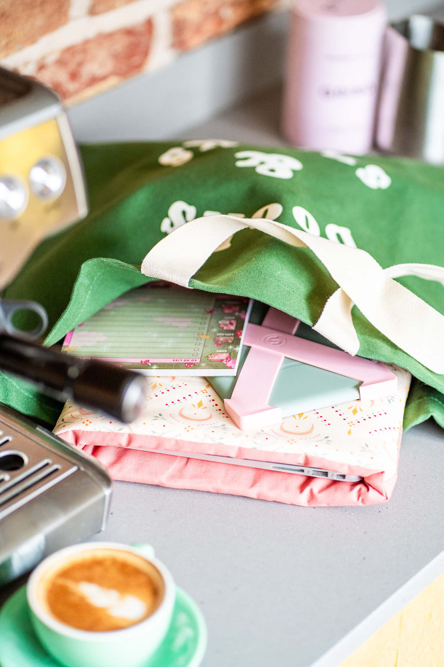 books and snacks tote bag filled with bookish goodies. Includes Kindle, Kindle sleeve and stationery note pad