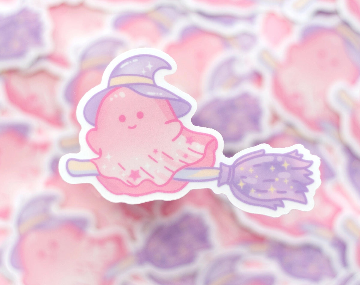 Broomstick witchy ghost sticker