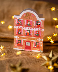 Elf hotel Christmas card