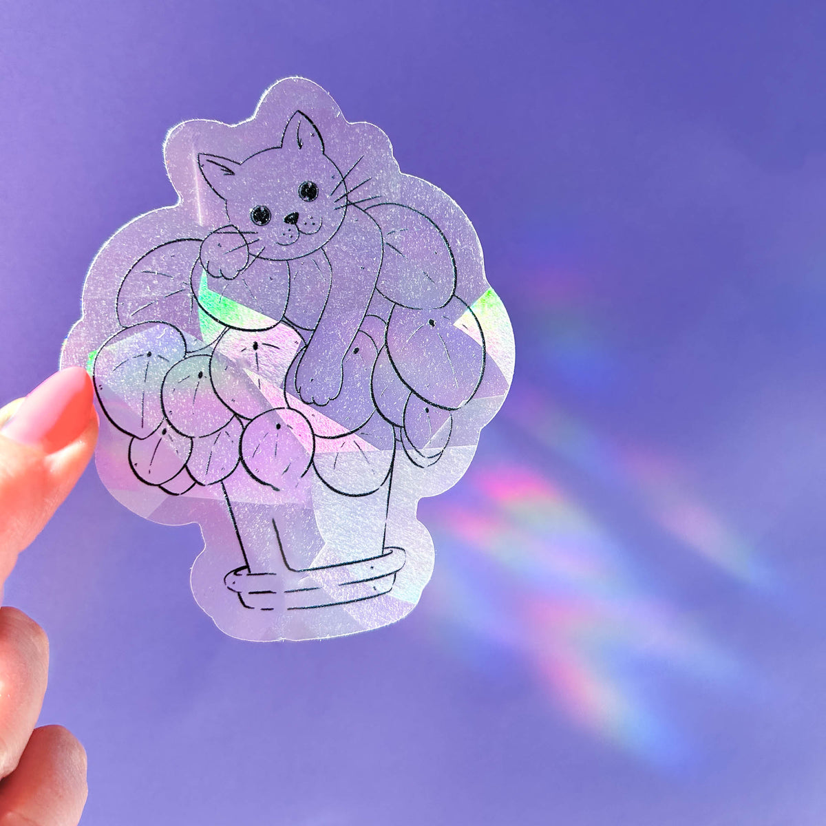 Pilea plant pot and cat suncatcher sticker