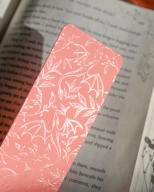 Rose Gold Foil & Coral Floral Dragons Bookmark