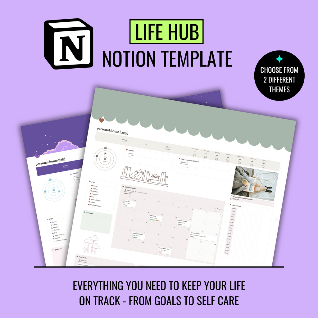 Complete life hub Notion template – Paper and Word