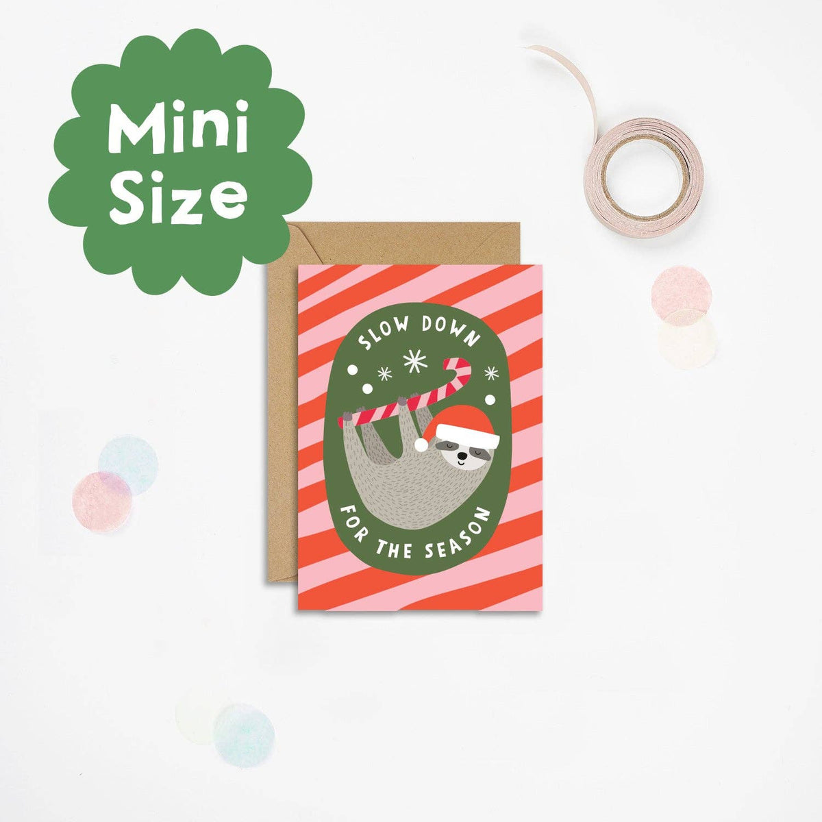 Candy Cane Sloth Christmas Card