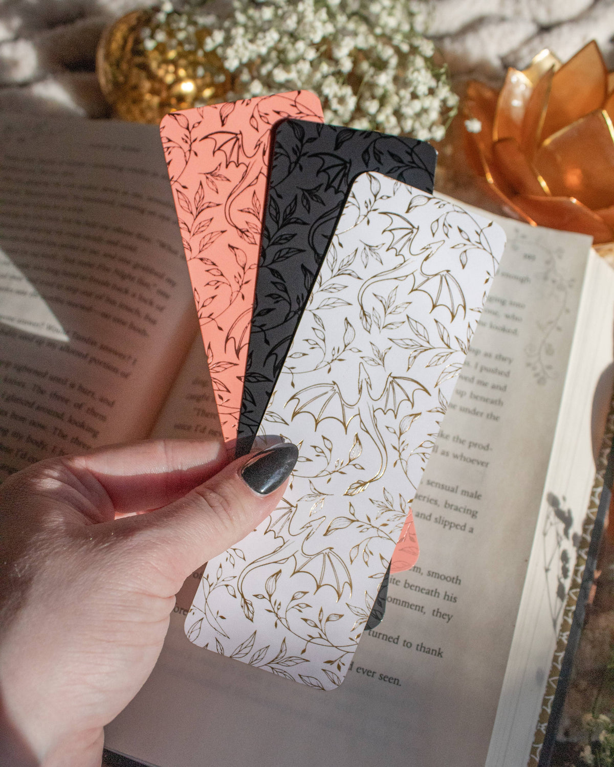 Black Floral Dragons Bookmark