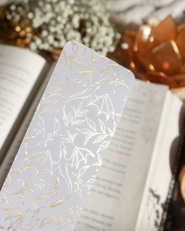 White and gold Floral Dragons Bookmark