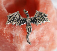 Black and Silver Plated Skeleton Dragon Enamel Pin