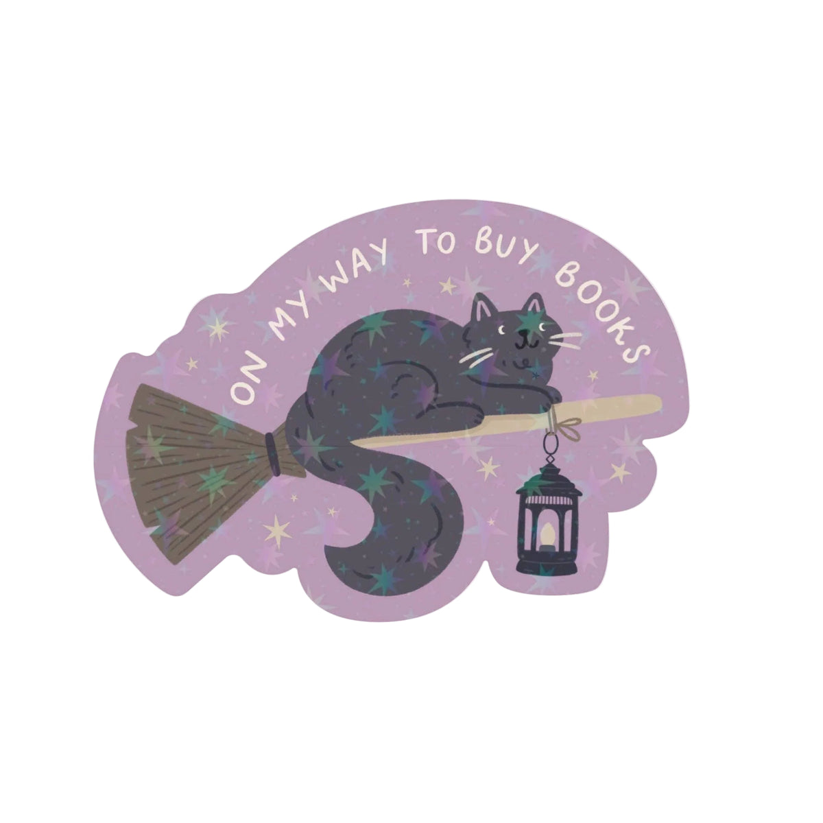 Witch Cat Sticker, Sparkly Vinyl Die-Cut Fantasy Stickers