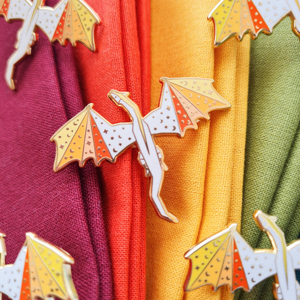 Orange and White Dragon Enamel Pin