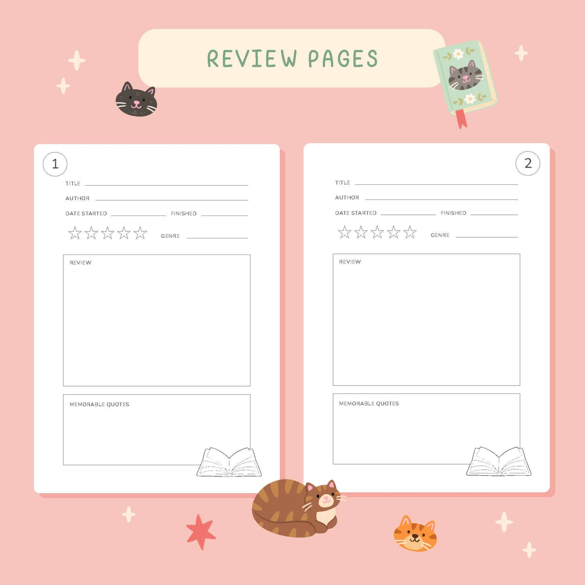 Reading Journal Cats – 50 Page Book Review Notebook