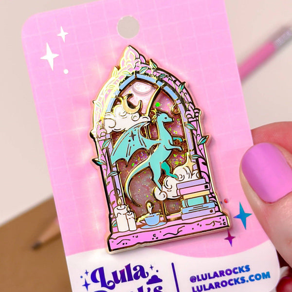 Library Window Liquid Glitter Enamel Pin