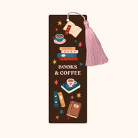 Books and Coffee Bookmark with Tassel