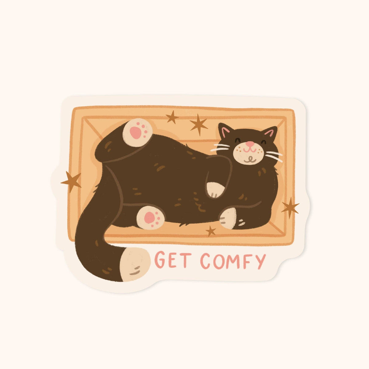 Cat Cardboard Box Vinyl Sticker - Get Comfy