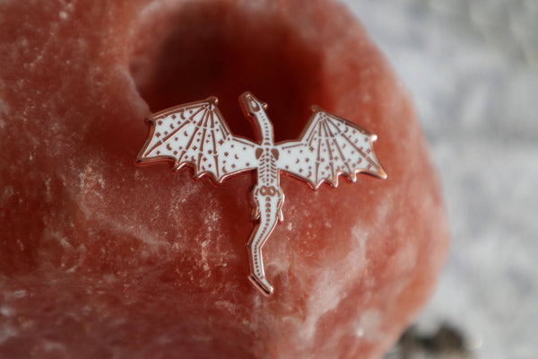 GLOW IN THE DARK White Skeleton Dragon Enamel Pin