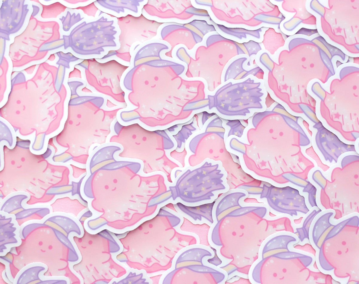 Broomstick witchy ghost sticker
