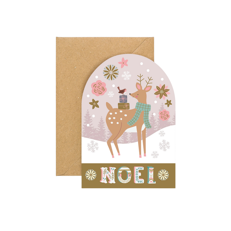 Snow globe deer Christmas card