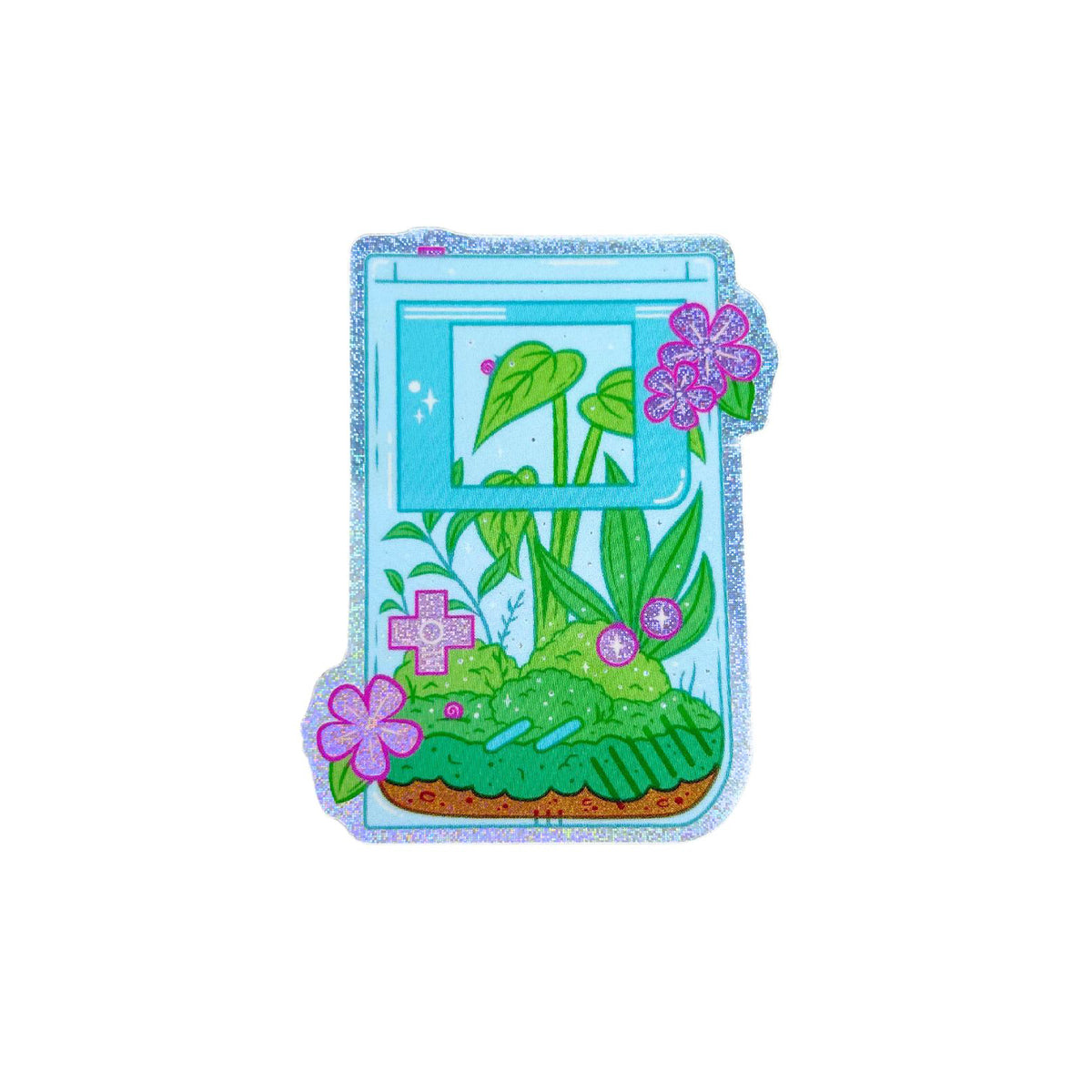 Terrarium game glitter sticker